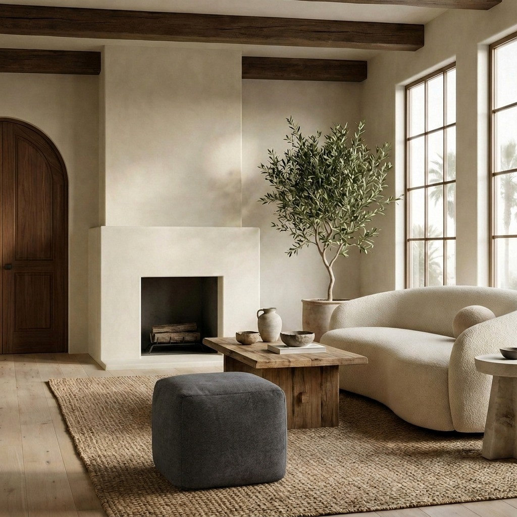 Inaki Upholstered Pouf, Charcoal Boucle