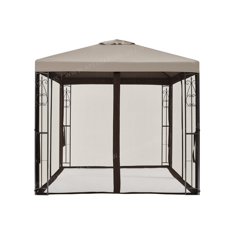 Beige Steel 8' x 8' Patio Gazebo with Mosquito Net