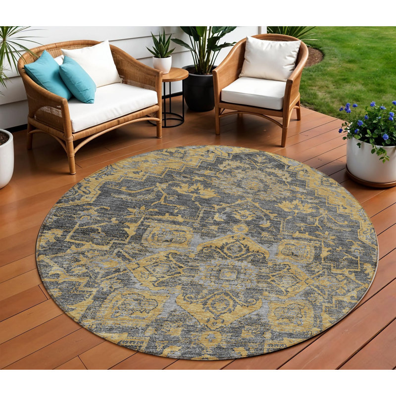 Tapis rond gris anthracite et argent 8 po