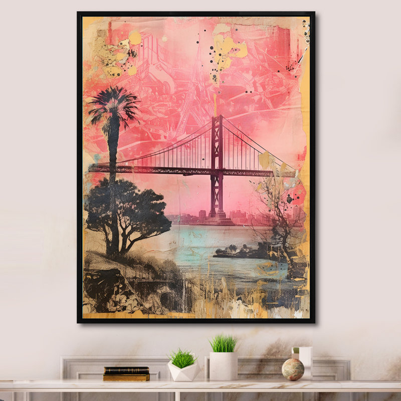 San Francisco Dreams, collage rétro rose I, H 20 po x l 12 po, Cadre flottant noir