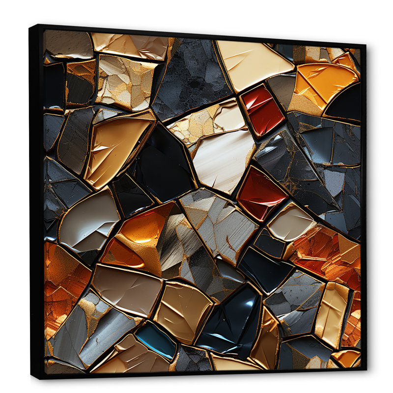 Cubic Mosaic Marble Tiles I - Abstract Tile Wall Art, Cadre flottant noir, H 36 po x l 36 po x P 1,5 po