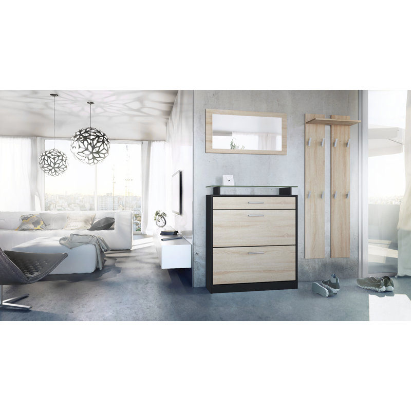 Mcclinton Hall Tree with Shoe Storage, Grey (glossy)/White (matt), No