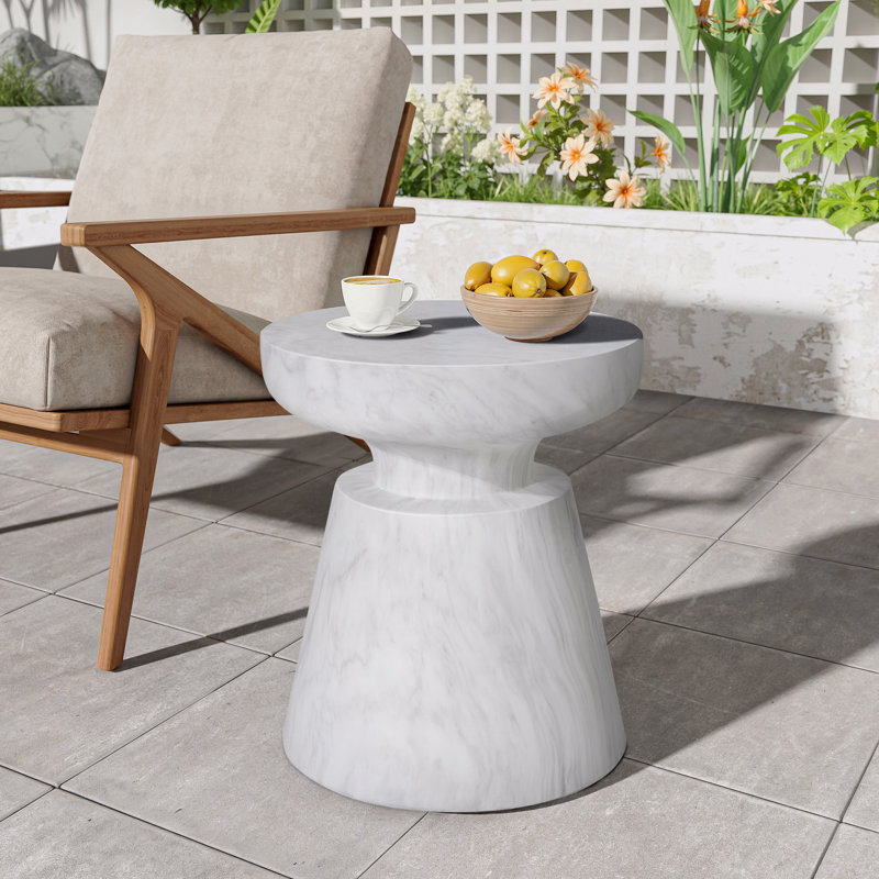 Table d'appoint d'extérieur en travertin Ponti, Blanc