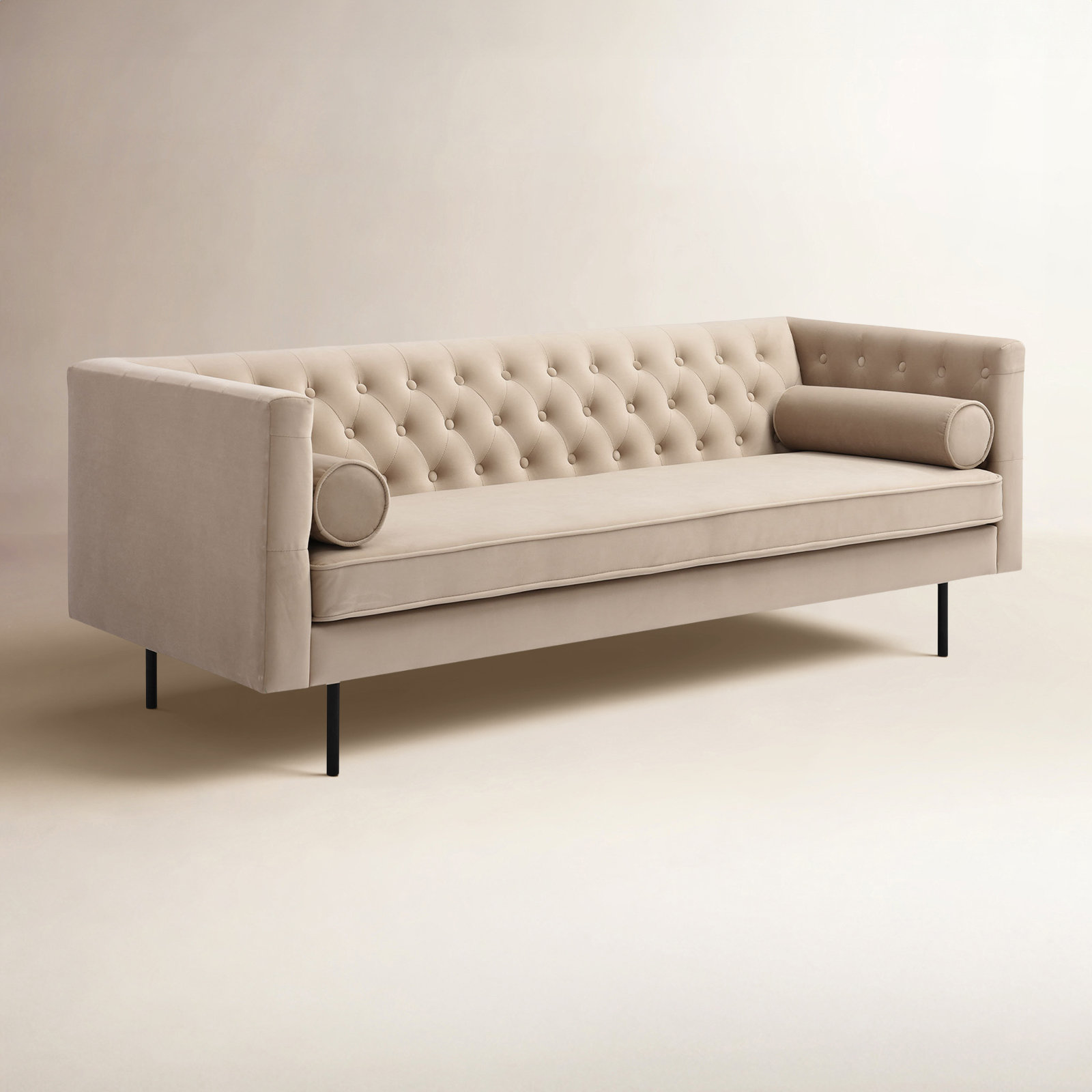 Dario 79'' Upholstered Chesterfield Sofa, Sand Velvet