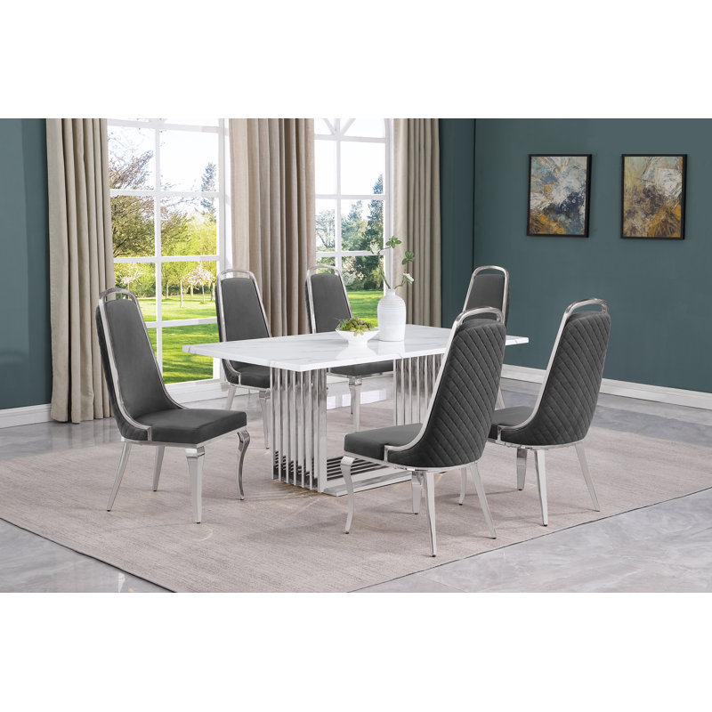 Ensemble de salle à manger Keyley, 7, Gris / argent, Argent