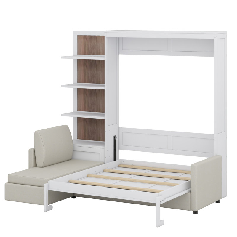 Lit escamotable mural avec canapé et tablettes Murphy, Blanc