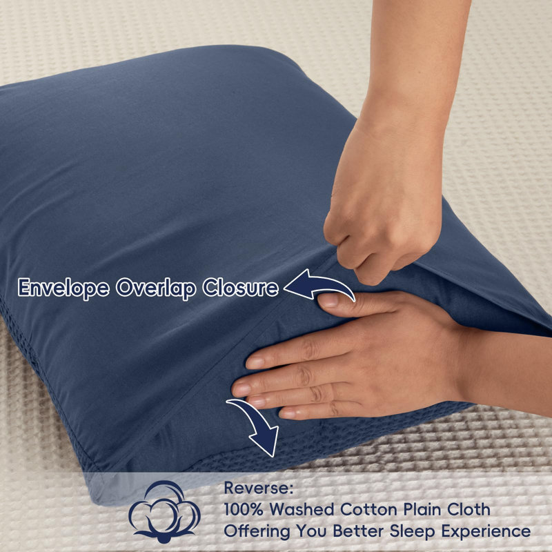 PHF 100% Cotton Waffle Pillow Shams, 2 Pack Soft Skin-Friendly and Breathable Pillowcases for Bed, Dark Navy, 20x26"