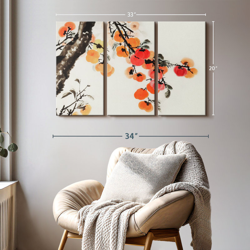 «Traditional Chinese Persimmon», 3 pièces, H 20 po x l 33 po x P 1,25 po