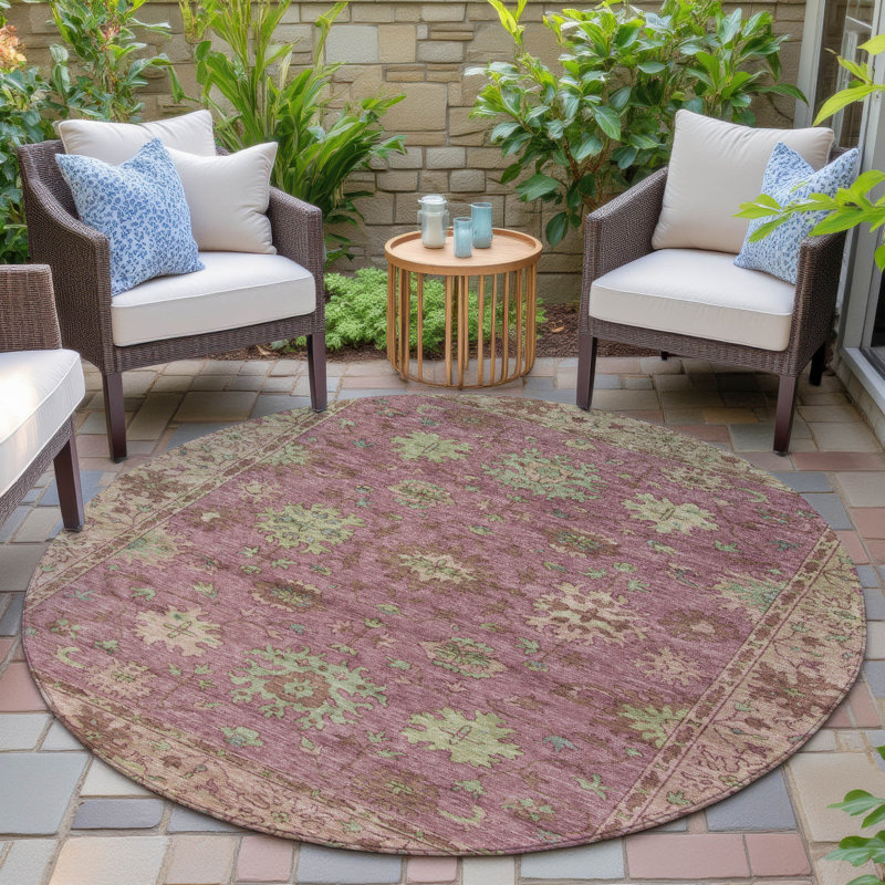 Tapis intérieur / extérieur rose lavable à la machine Xhevrie, Rond 8 pi