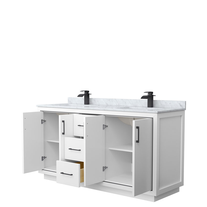 Icon 72" Double Bathroom Vanity Set, White, Satin Bronze, 72"