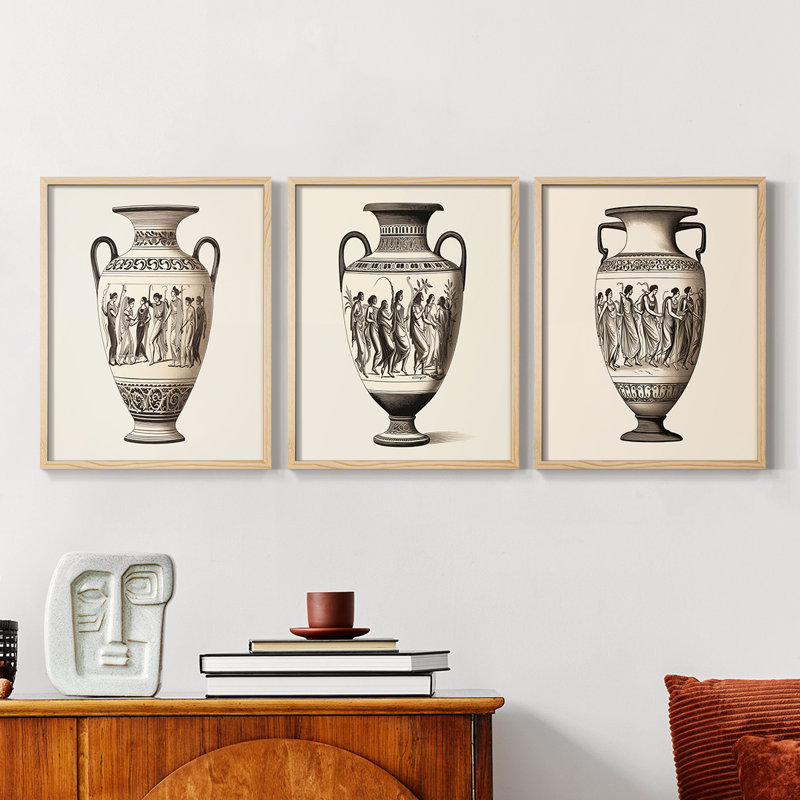 Abstract  Series  CX  -Set Of 3 Framed Giclee Prints -Ready to Hang, Natural Framed, 10" H x 8" W