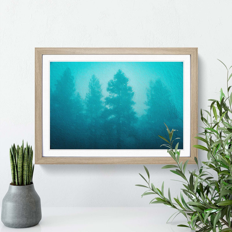 Teal Blue Forest in Abstract - Picture Frame Painting Print, 27cm H x 36cm W x 2cm D, Oak Framed