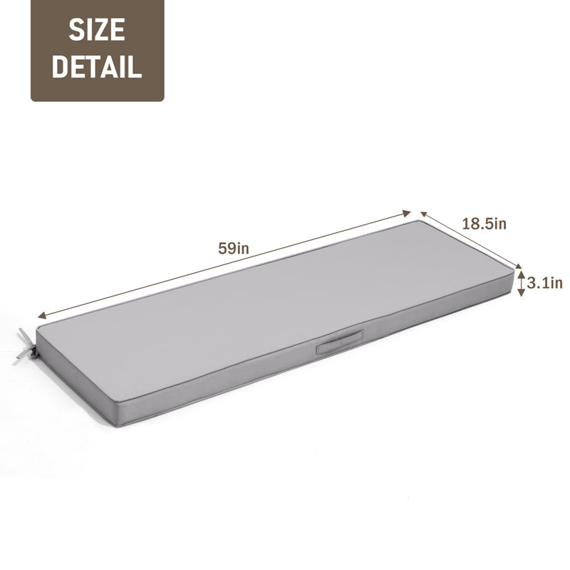 Coussin de banc d'extérieur, L 59 po x P 18,11 po, Gris