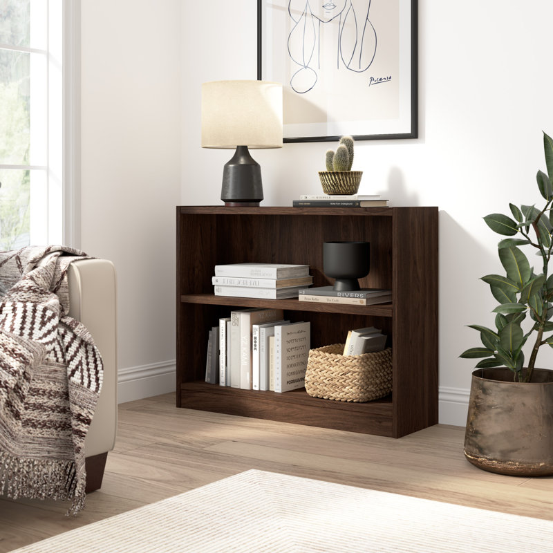 Paulica Small 2 Shelf Bookcase, Storage and Display Bookshelf for Home Office and Living Room, Black Walnut