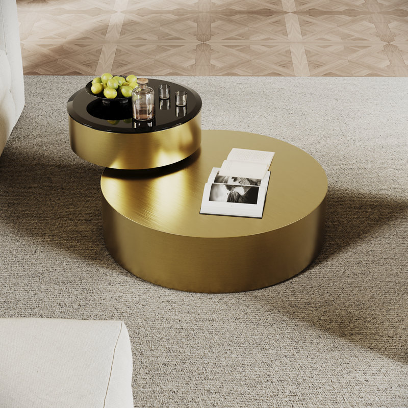 Table basse gigogne moderne extensible 31,5 po, Laiton brossé / noir, Doré