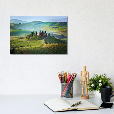 Italy, Tuscany, Val d'Orcia. Landscape with Podere Belvedere house. 1 Piece Wrapped Canvas Wall Art