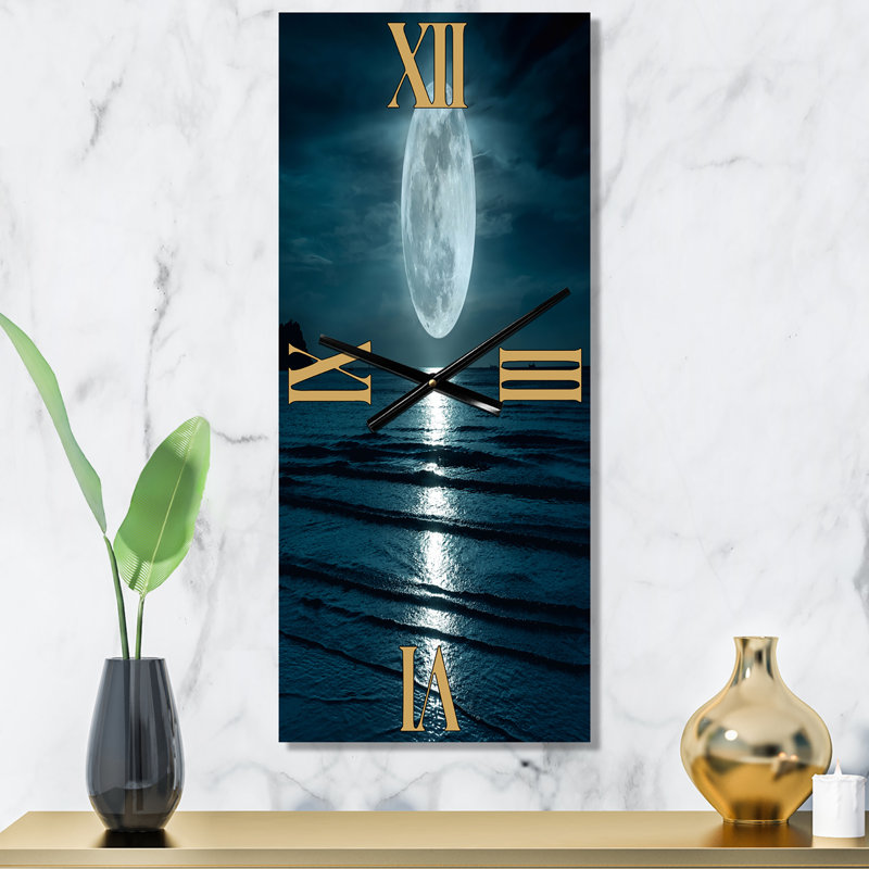 Super Moon Over The Sea I - Horloge murale moderne, Grand