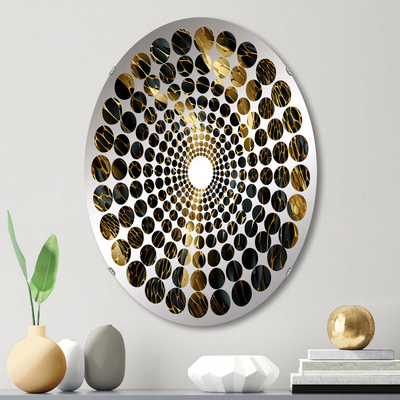 Opulence dorée en noir et or - Miroir décoratif à pois radiaux | Ovale, L 20 po x H 30 po