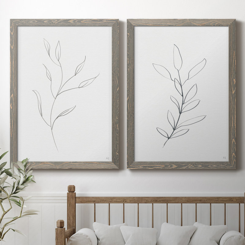 «Botanical Gesture I», reproduction de dessin, Pas de tapis, H 32 po x l 23 po x P 1 po, Toile avec cadre gris
