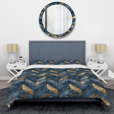 Blue Gold Glam Chevron Pattern I - Glam Duvet Cover Set