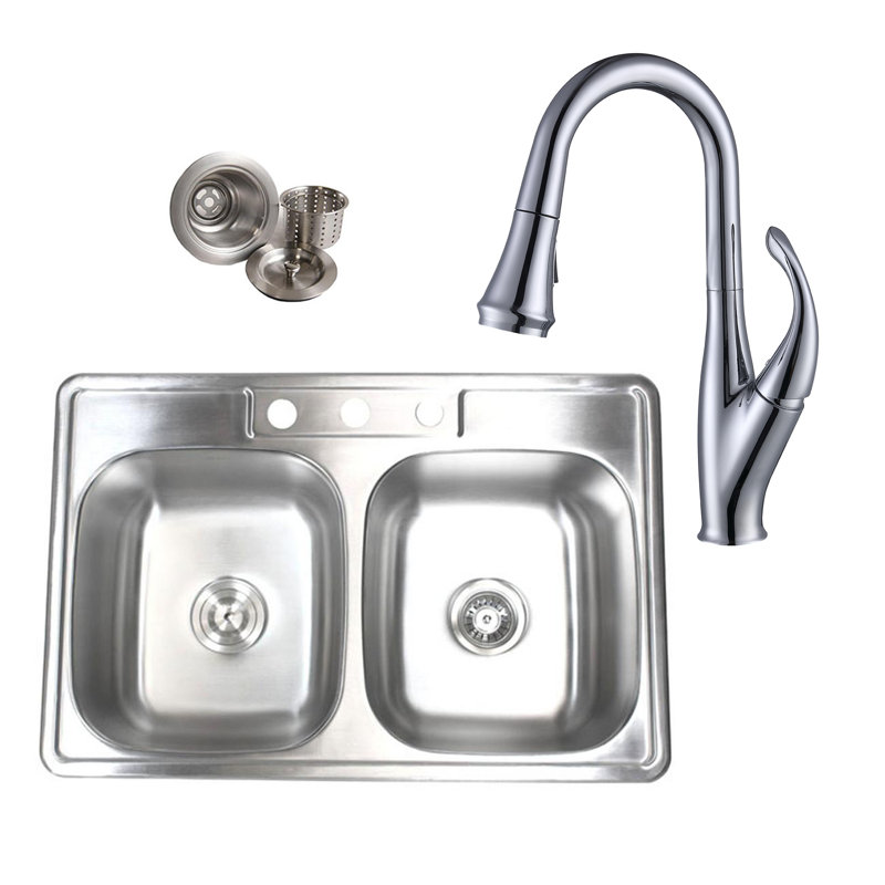 33'' L Drop-In Double Bowl Stainless Steel Kitchen Sink