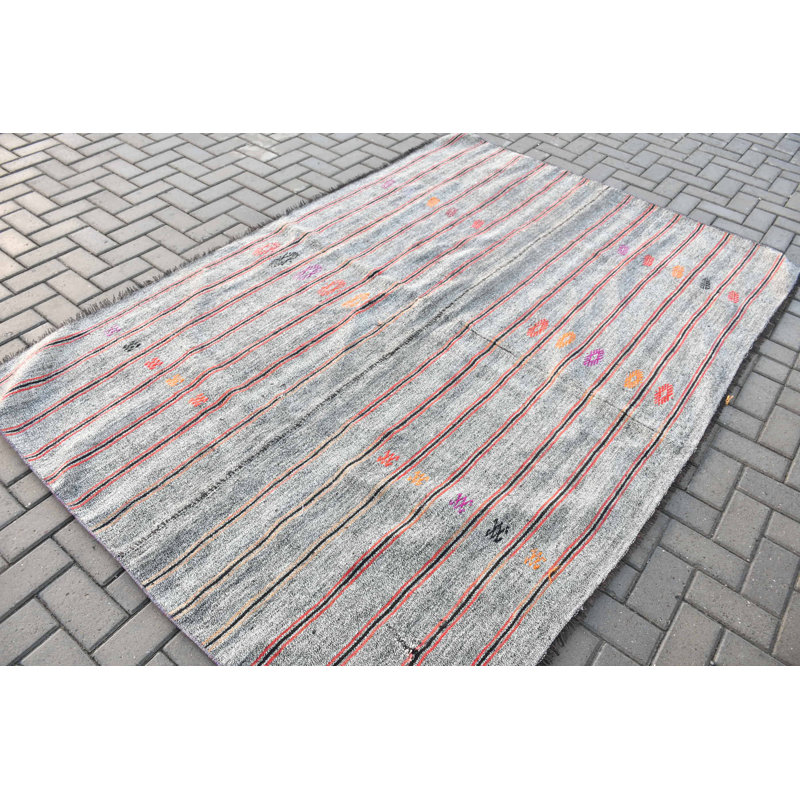 Grand kilim turc rétro gris pour rehausser l'esthétique de votre décor de salon