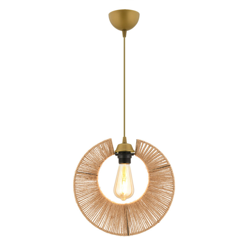 Élégant lustre en métal avec capuchon en jute, 23,6 po x 23,6 po x 25,6 po | Certifié CE, douille E27 (60 W maximum) | Finition brune | Parfait pour la salle à manger, le salon ou le vestibule | Solution d'éclairage élégante et contemporaine