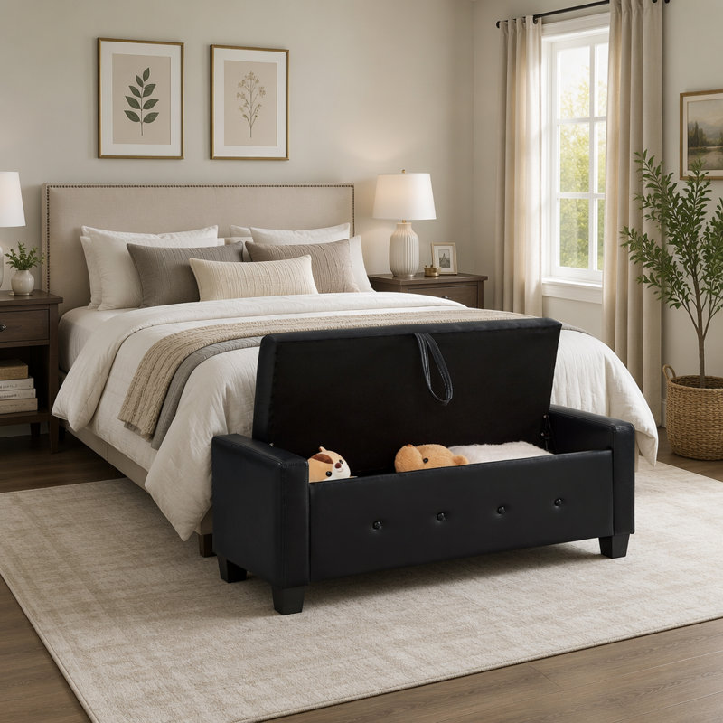 Élégant banc repose-pieds avec rangement en similicuir pour une utilisation polyvalente dans les chambres à coucher, les salons et les couloirs