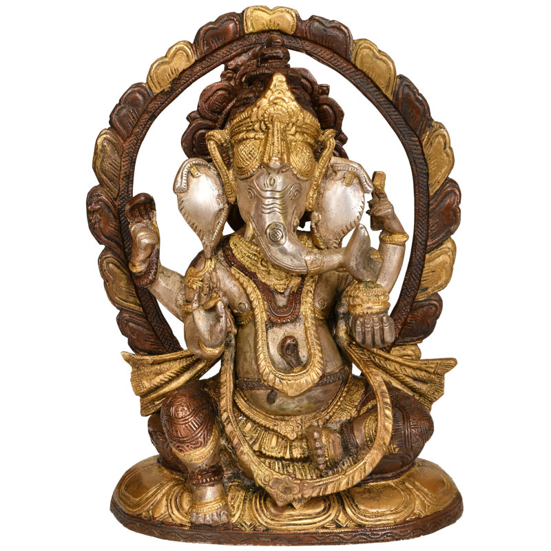 Statue de Ganesha intronisée en laiton fabriquée à la main 9 po - divinité indoue assise en posture royale