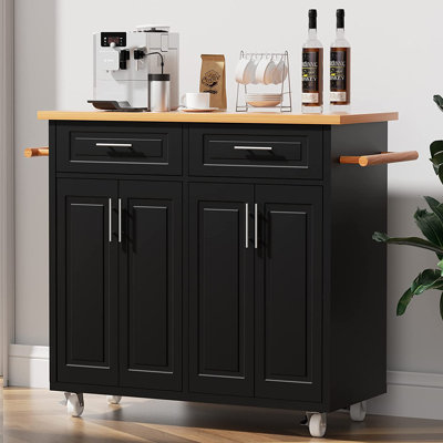 40"" Wide Rolling Kitchen Cart, Rolling Kitchen Island With 2 Drawers And 2 Storage Cabinets -  Winston Porter, 04812A8DAAAC4EE58B94398D19895749