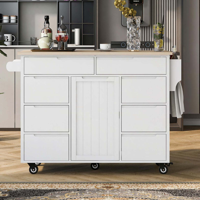 Îlot de cuisine pour chariot de cuisine en bois d'hévéa Crader, Blanc