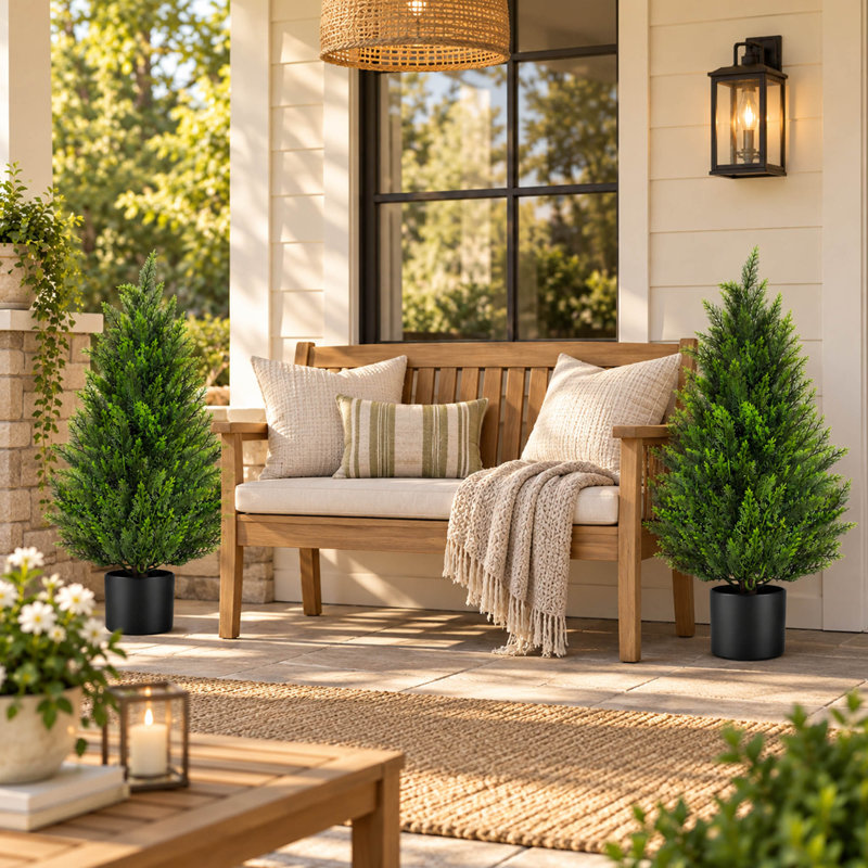 2-Pack 3FT UV-Resistant Artificial Cedar Topiary Trees