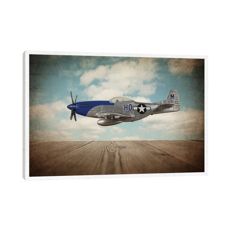 P51 Mustang - Print on Canvas, 101.6 cm H x 66.04 cm W, White Framed