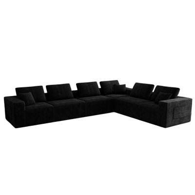 Boneless Abdou 141.7" L-Shaped Compression Sectional Sofa With Chaise, Corduroy Cloud Couch, Black