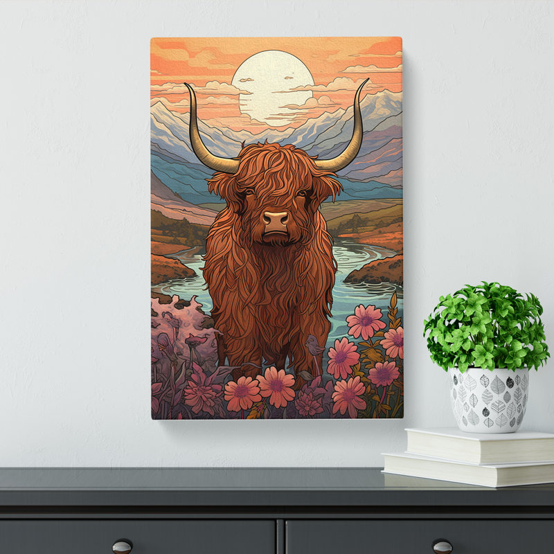 Highland Cow Nouveau - Wrapped Canvas, 50cm H x 35cm W x 3cm D