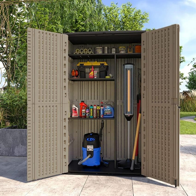 Remise de rangement extérieure double panneau en PEHD 260 gallons, Brun