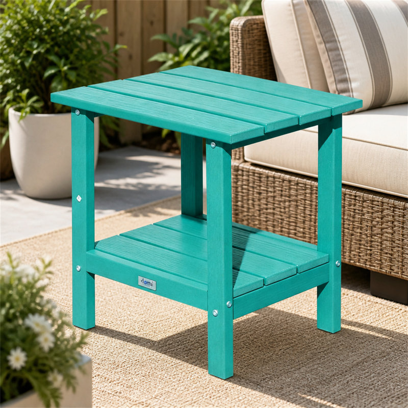 Table basse d'extérieur en PEHD, bleu lac