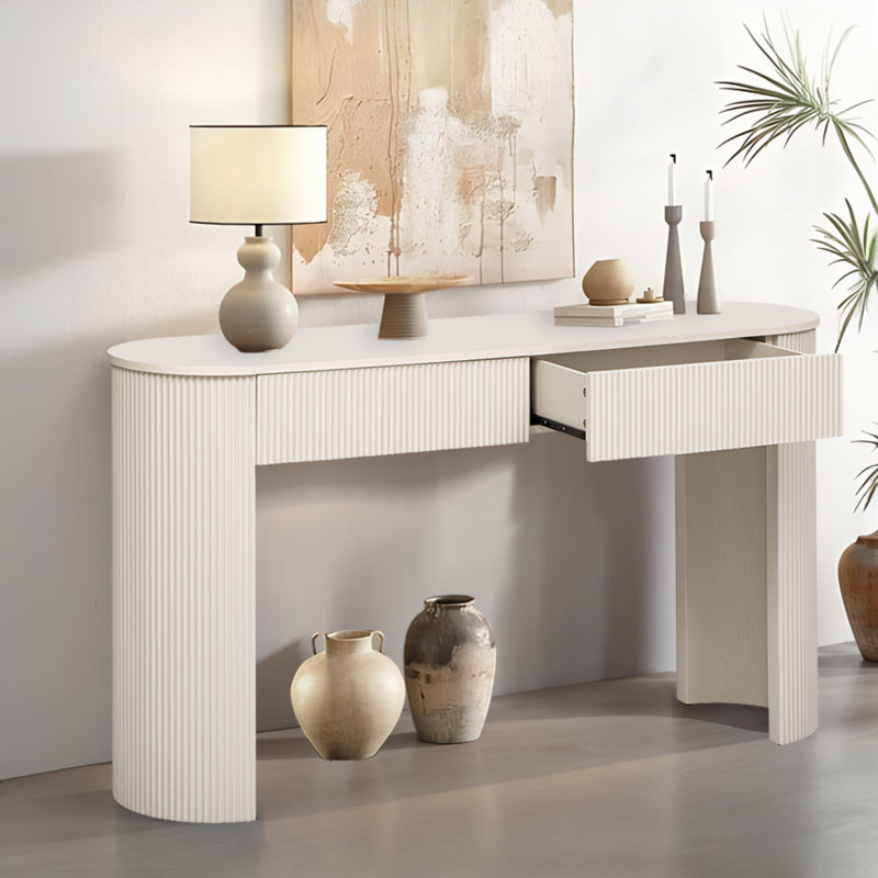 Console chic avec pieds à colonnes courbées et tiroirs de rangement: conception cannelée pour le vestibule et le salon, Blanc