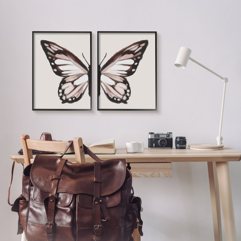 Ailes de papillon symétriques en sourdine par House Fenway - 2 pièces, impression, H 30 po x l 48 po x P 1,5 po