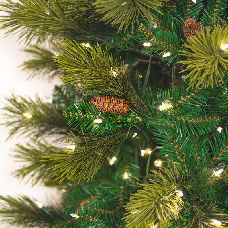 Vickerman 6.5' x 30" Slim Emerald Mixed Fir Artificial Pre-Lit Christmas Tree with 300 Dura-Lit® Warm White LED Mini Lights and 862 Realistic Mixed Fir Tips.