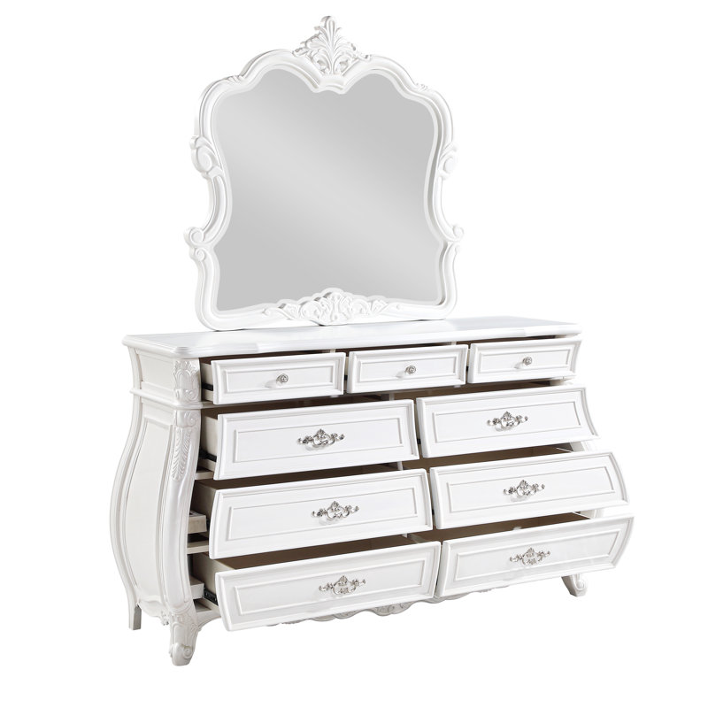 Ensemble de chambre à coucher Lasiya, Grand, 5 Pcs: Bed, 2 Dressers, Nightstand, Mirror