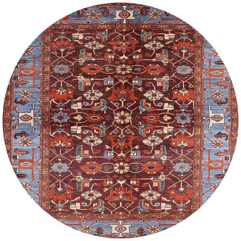 Tapis oriental rouge et bleu, Rond 4 pi