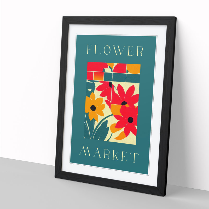Colourful Flower Market Exhibition No.1 - Single Picture Frame Print on Wood, 34cm H x 25cm W x 2cm D