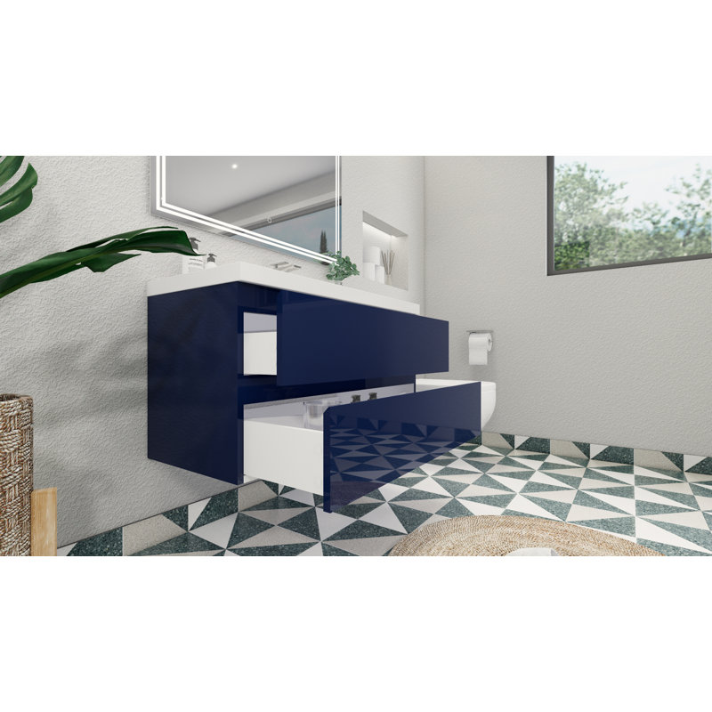 Curly 41.75'' Single Bathroom Vanity with Acrylic Top, Night Blue