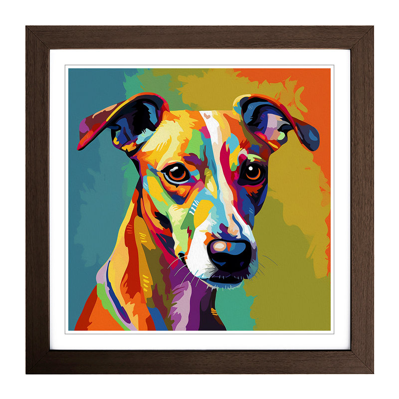 Whippet Pop Art No.1 - Framed Print, Walnut