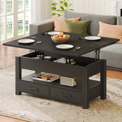 Table basse à plateau relevable avec rangement caché Grijalva, bureau moderne en bois pour le salon