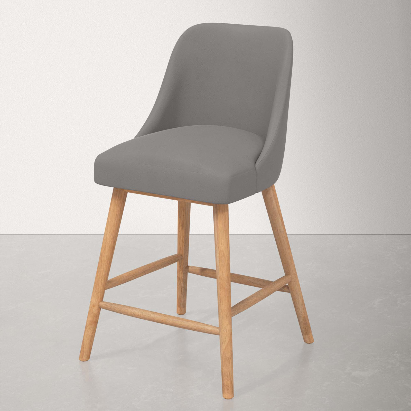 Gallie Stool, Natural Wood, Counter Stool (27" Seat Height), Classic Otter Performance Velvet
