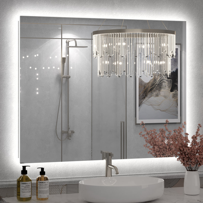Molly Rectangle/Round/Oval LED Anti-Fog Tempered Glass Wall Bathroom Vanity Mirror - UL Certified, 40" x 32", Rectangle