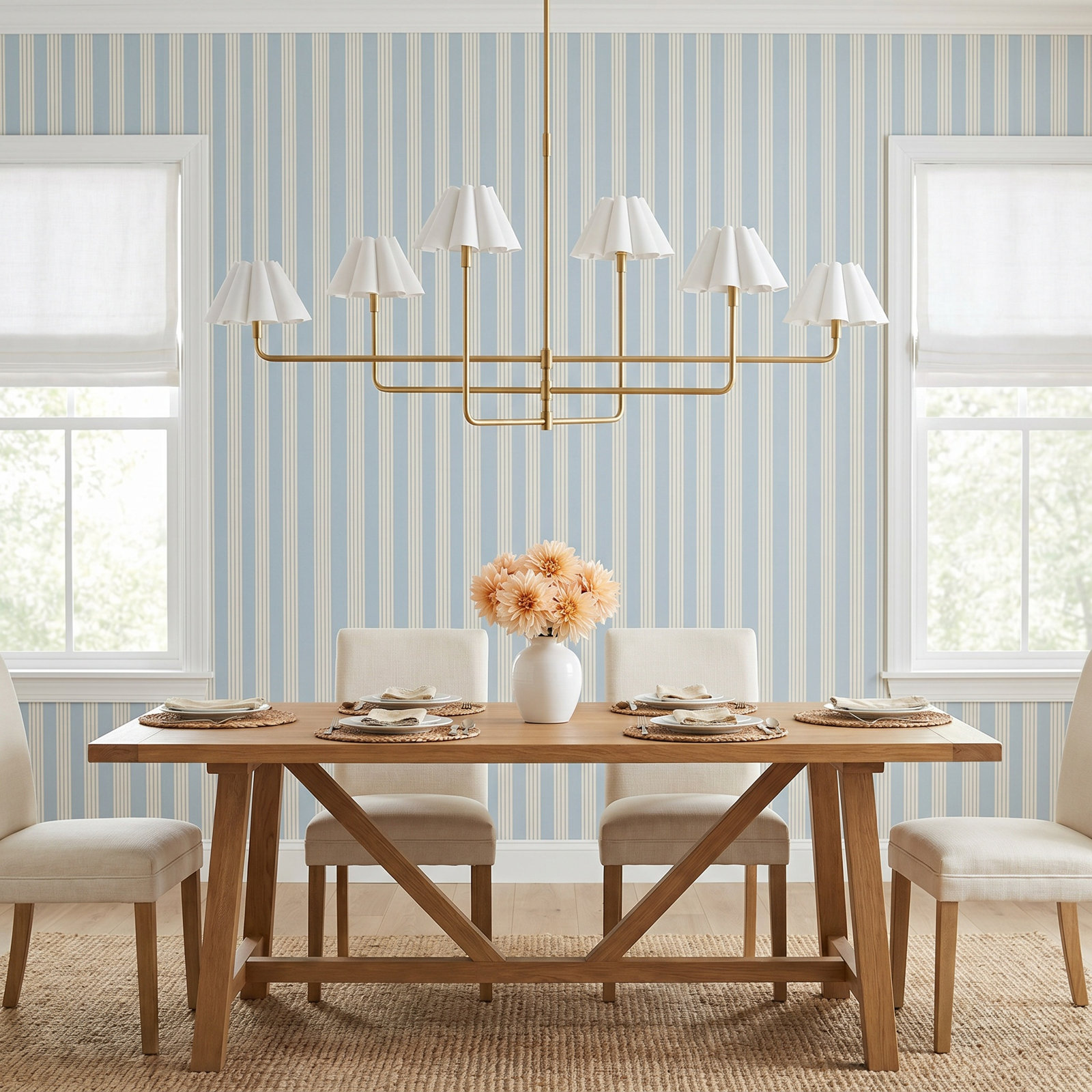 Polly 6-Light Chandelier, Natural Brass, White