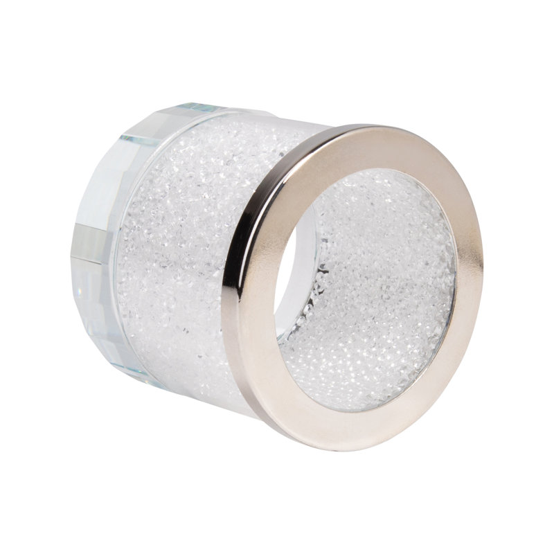 Crystal-Filled Glass Tealight Candleholder with Silver Rim